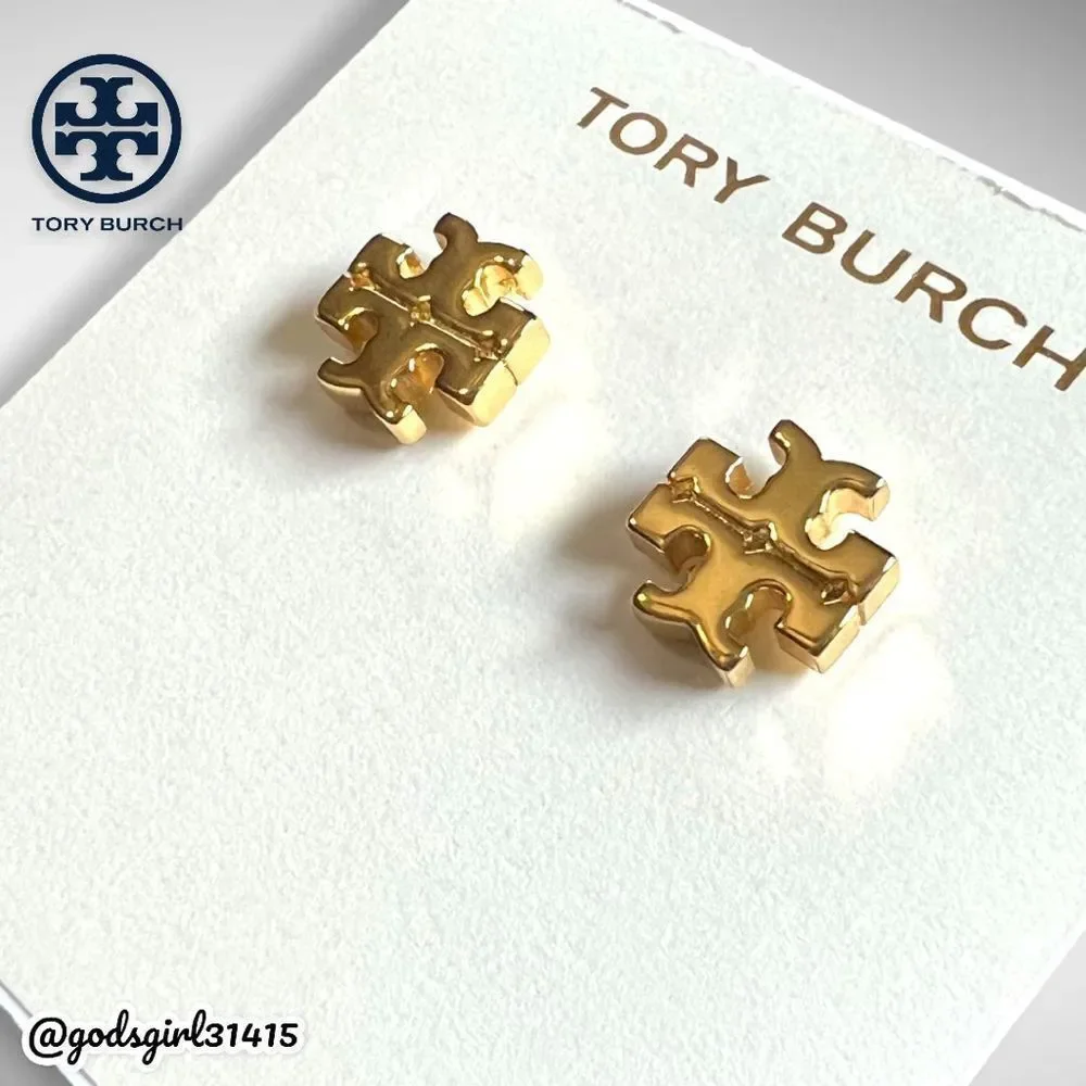 Tory Burch 18K Gold Plated Kira Logo Stud Earrings & Dust Bag $78 - Picture 11 of 11